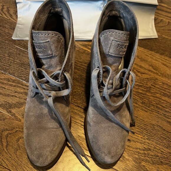 Prada Sport Scamosciato Ghiaia Suede Booties (Gray) - Picture 3 of 11